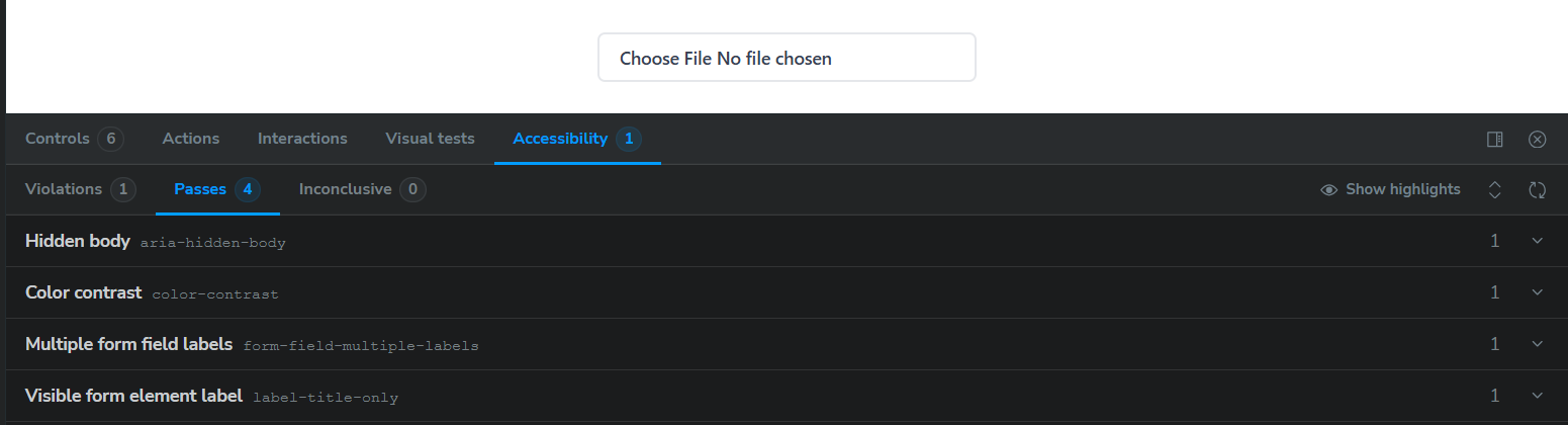 Accessibility tests - passed results