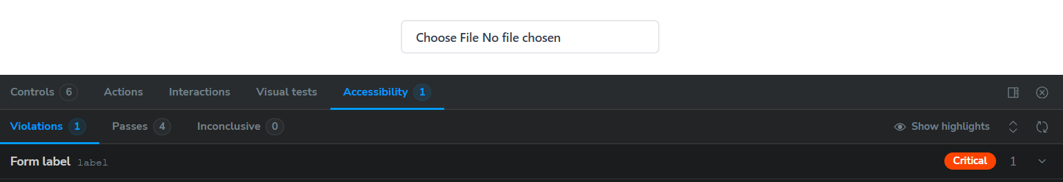 Accessibility tests - violations results